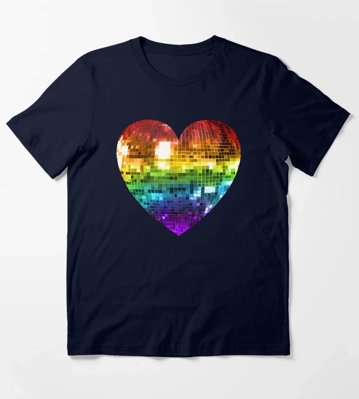 Rainbow Disco Ball Heart T-Shirt Navy