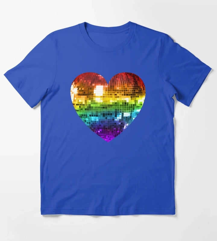Rainbow Disco Ball Heart T-Shirt Blue