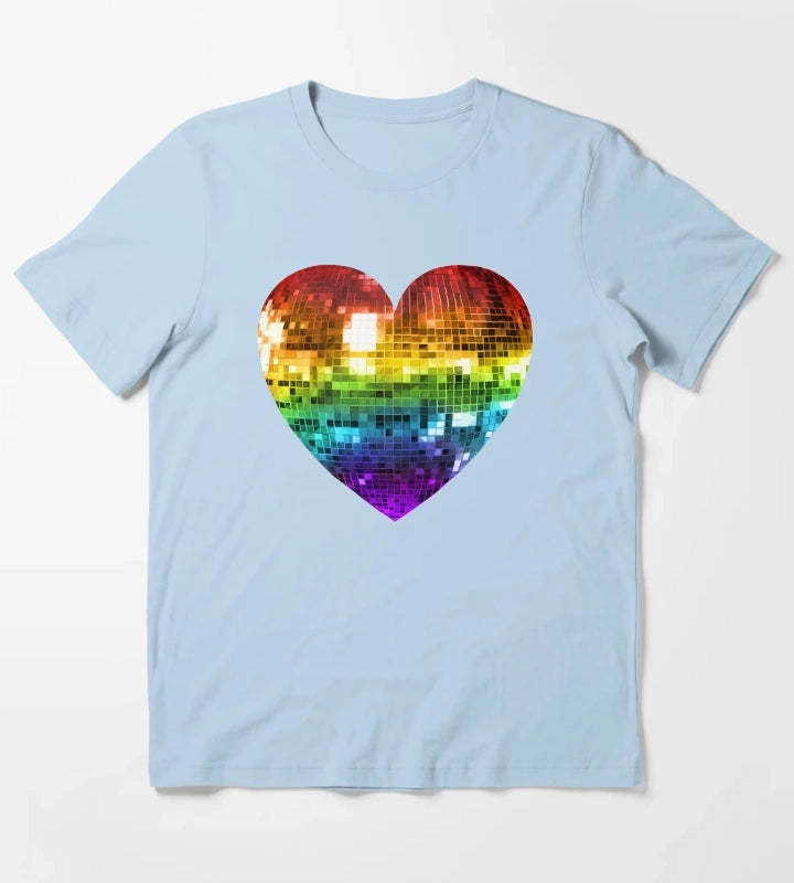 Rainbow Disco Ball Heart T-Shirt Sky Blue