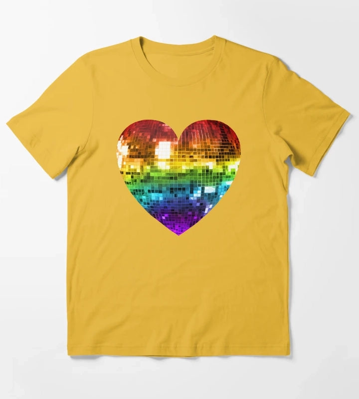 Rainbow Disco Ball Heart T-Shirt Yellow