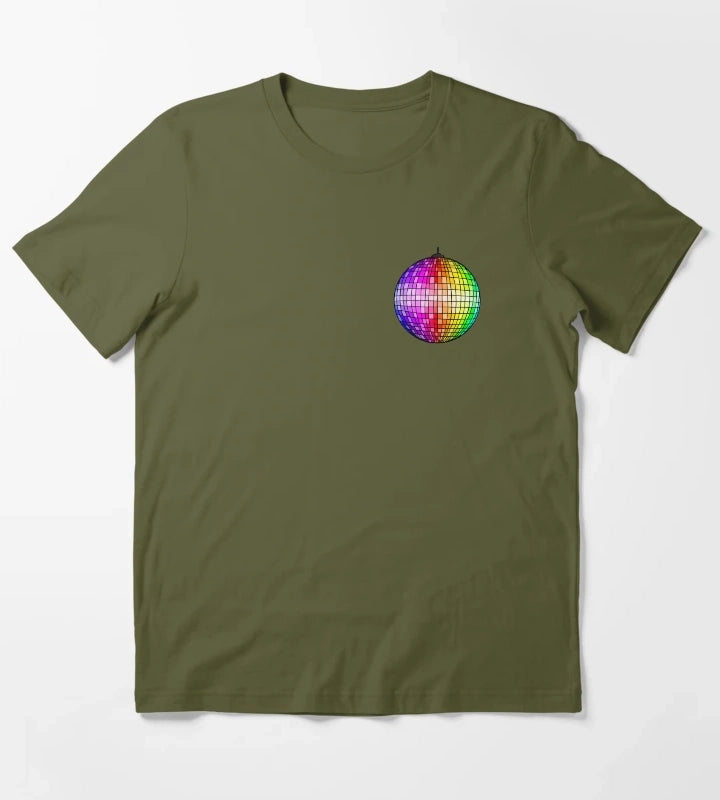 Rainbow Disco Ball T-Shirt Olive Green
