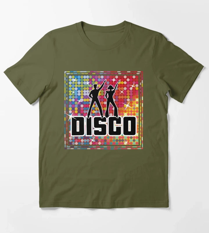 Rainbow Glitter Disco Ball Mosaics Sequin Pattern T-Shirt Olive Green