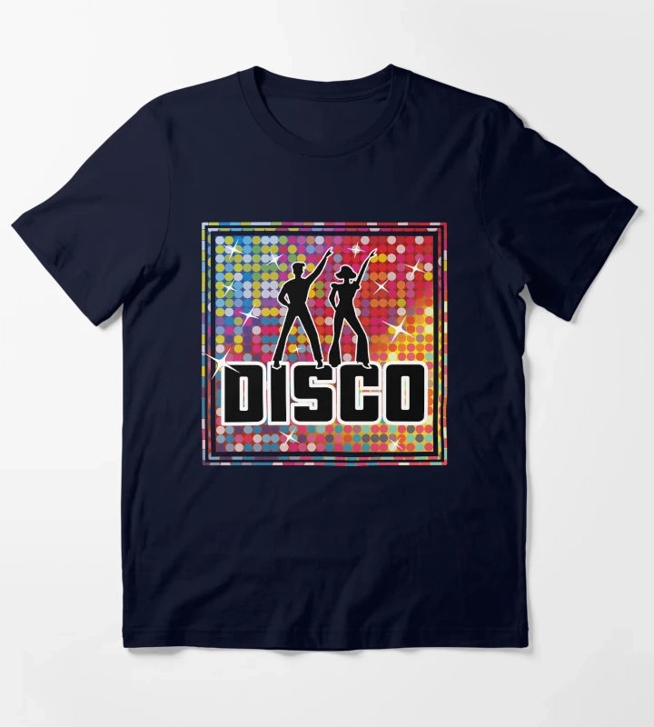 Rainbow Glitter Disco Ball Mosaics Sequin Pattern T-Shirt Navy