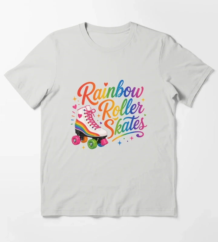 Rainbow Roller Skates Colorful Retro Skating Typography T-Shirt Light Grey