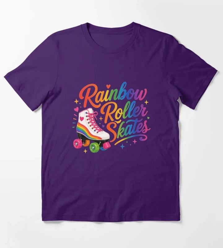 Rainbow Roller Skates Colorful Retro Skating Typography T-Shirt Purple