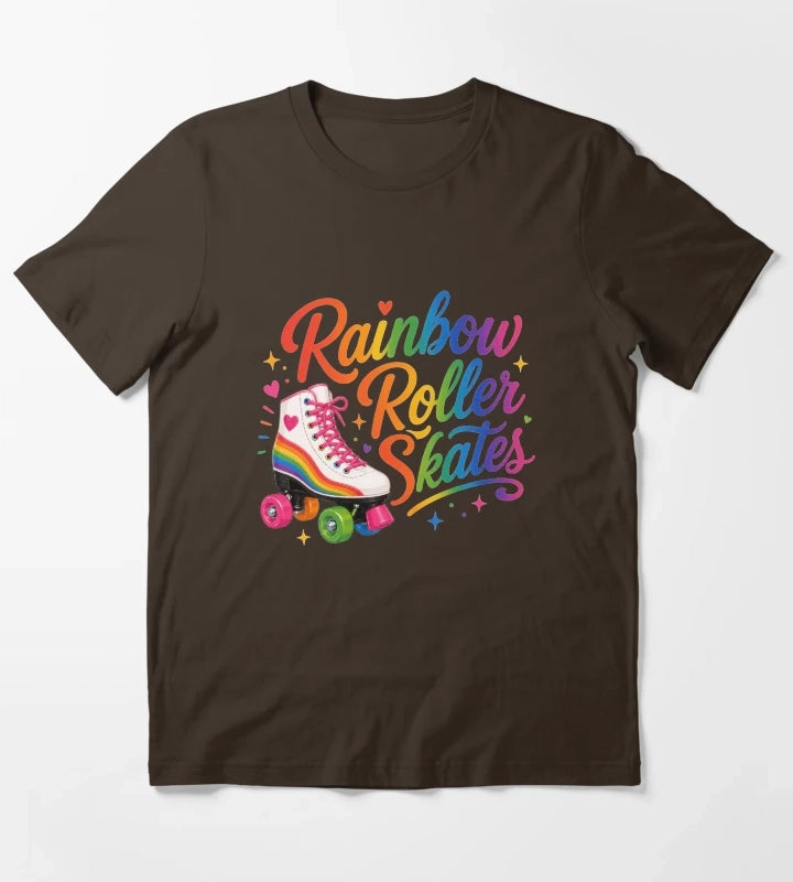 Rainbow Roller Skates Colorful Retro Skating Typography T-Shirt Brown