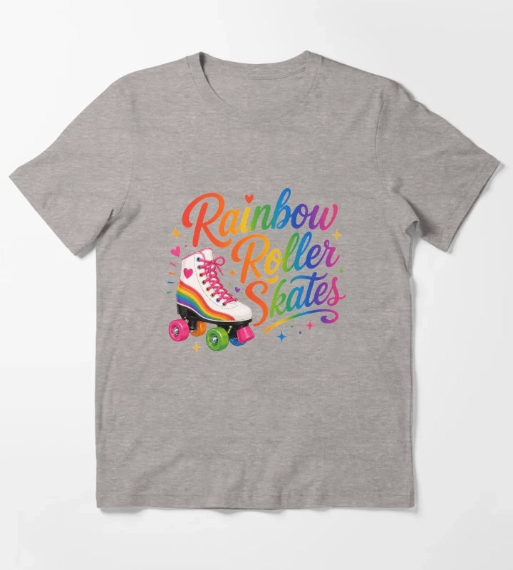 Rainbow Roller Skates Colorful Retro Skating Typography T-Shirt Heather Grey