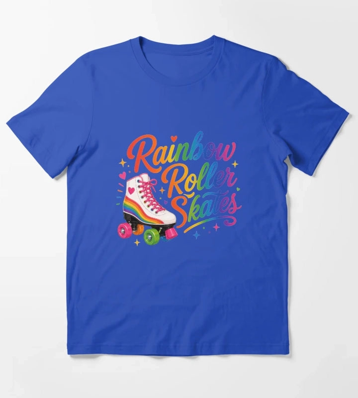 Rainbow Roller Skates Colorful Retro Skating Typography T-Shirt Blue
