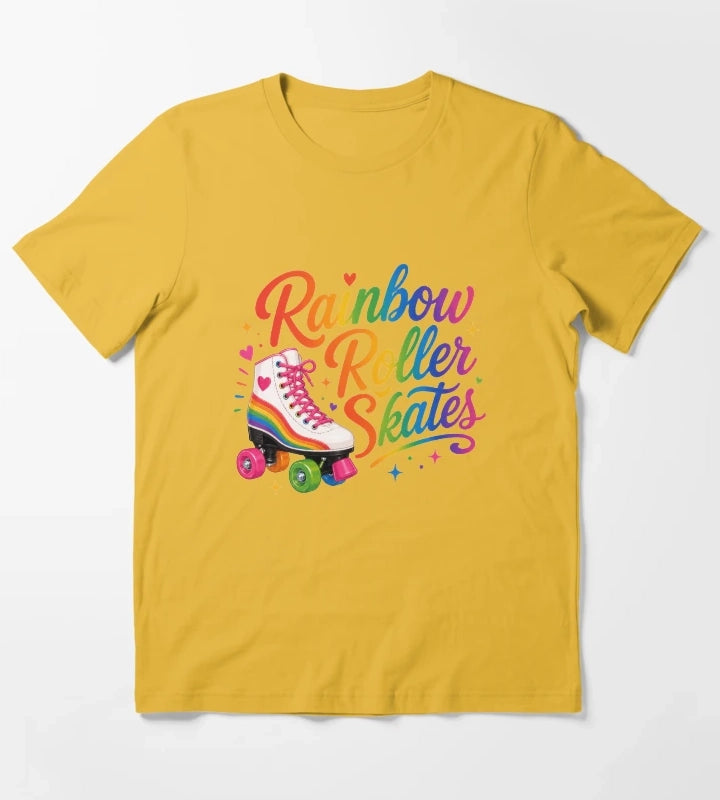 Rainbow Roller Skates Colorful Retro Skating Typography T-Shirt Yellow