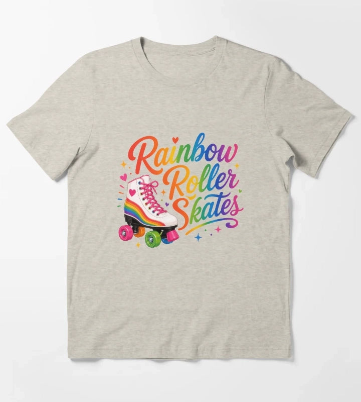 Rainbow Roller Skates Colorful Retro Skating Typography T-Shirt Cream