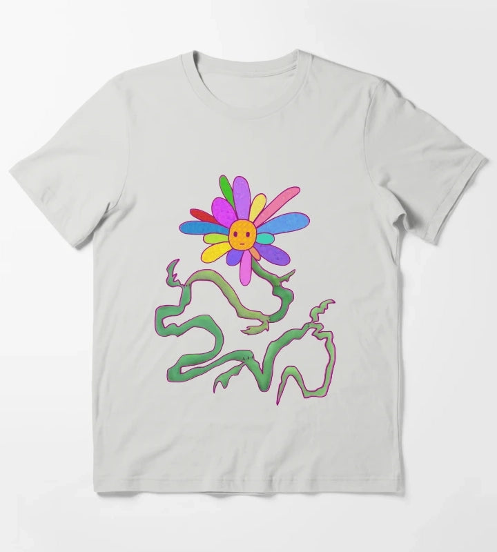 Rainbow SunPatch Flower T-Shirt Light Grey