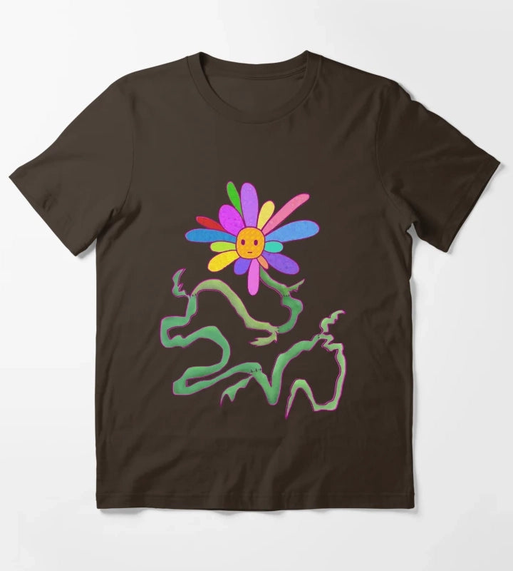 Rainbow SunPatch Flower T-Shirt Brown