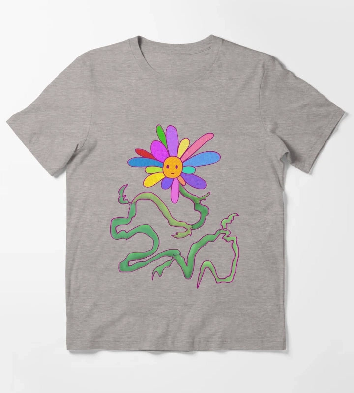 Rainbow SunPatch Flower T-Shirt Heather Grey