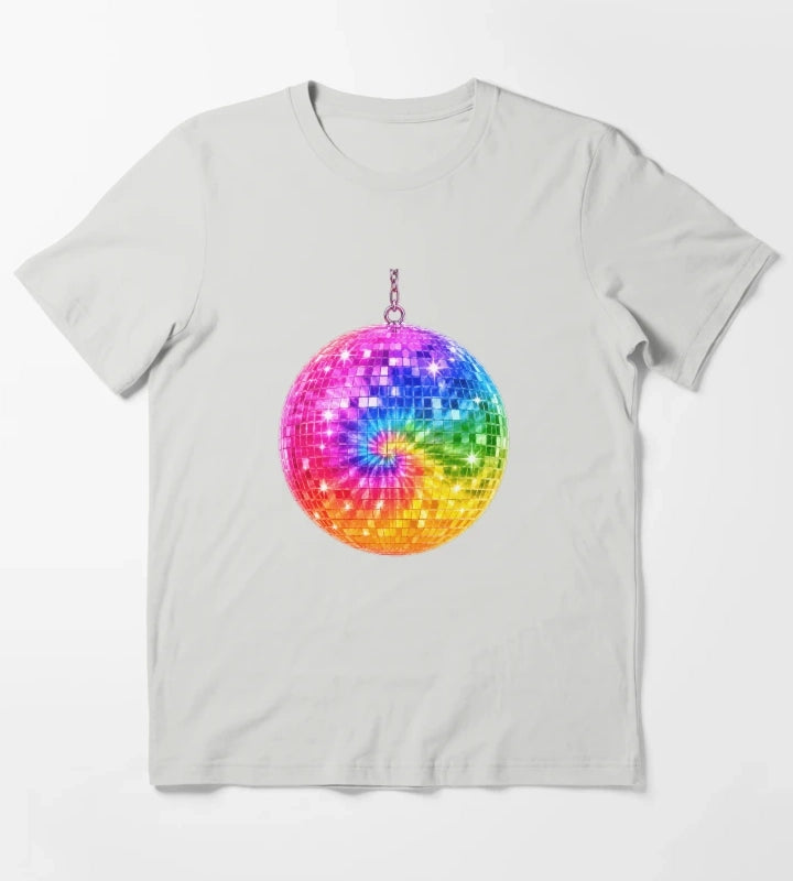 Rainbow TieDye Disco Ball T-Shirt Light Grey