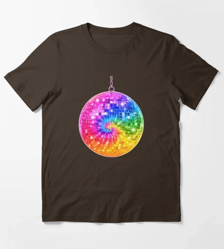 Rainbow TieDye Disco Ball T-Shirt Brown