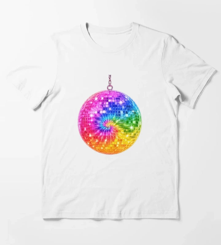 Rainbow TieDye Disco Ball T-Shirt White