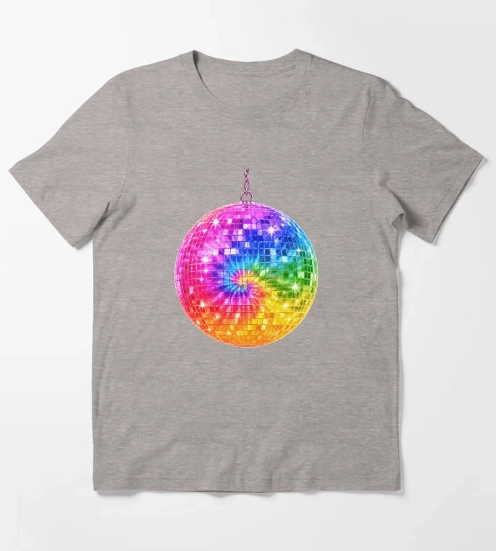 Rainbow TieDye Disco Ball T-Shirt Heather Grey