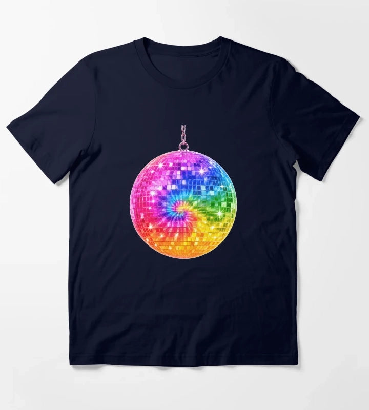 Rainbow TieDye Disco Ball T-Shirt Navy