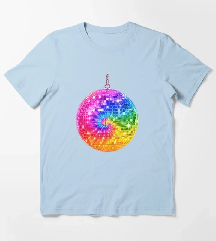 Rainbow TieDye Disco Ball T-Shirt Sky Blue