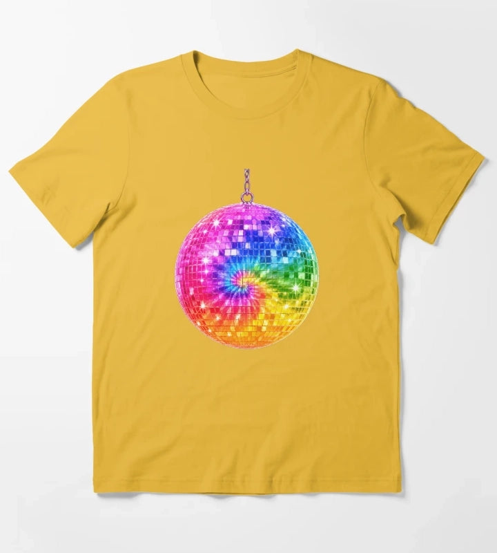 Rainbow TieDye Disco Ball T-Shirt Yellow