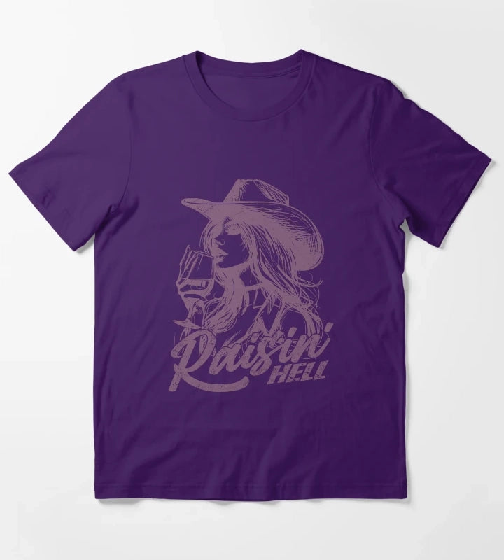 Raisin Hell Funny Western Cowgirl Wine T-Shirt Purple