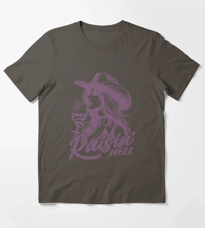 Raisin Hell Funny Western Cowgirl Wine T-Shirt Dark Grey