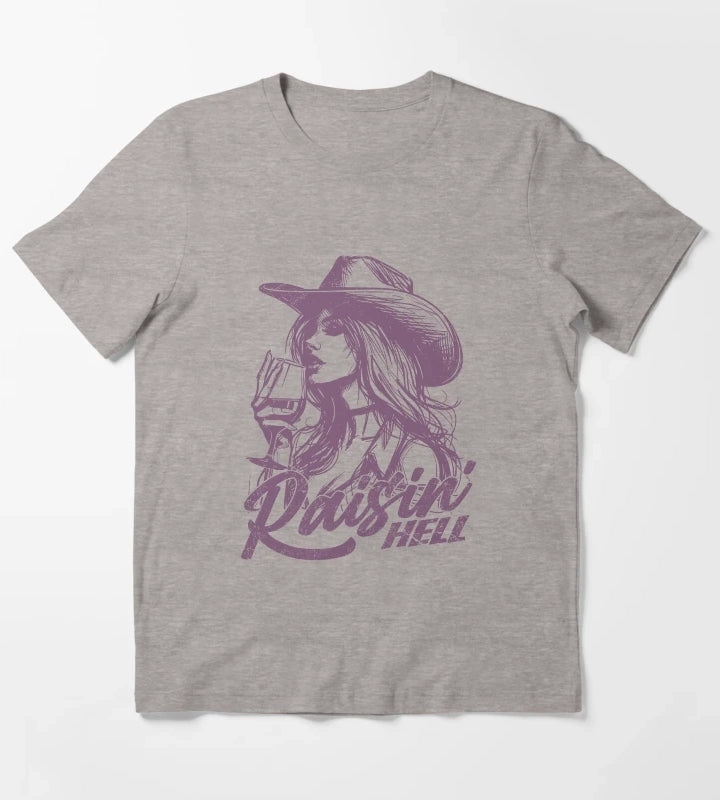 Raisin Hell Funny Western Cowgirl Wine T-Shirt Heather Grey