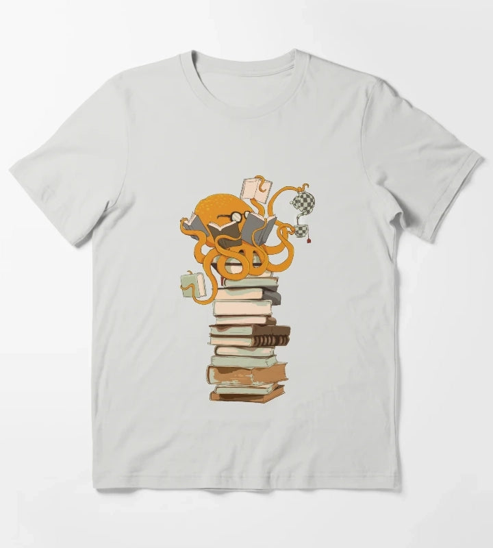 Reading Octopus tea coffee and books gift T-Shirt Light Grey
