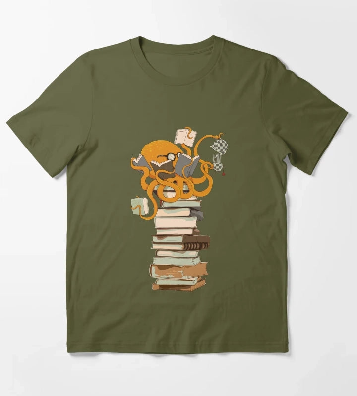 Reading Octopus tea coffee and books gift T-Shirt Olive Green
