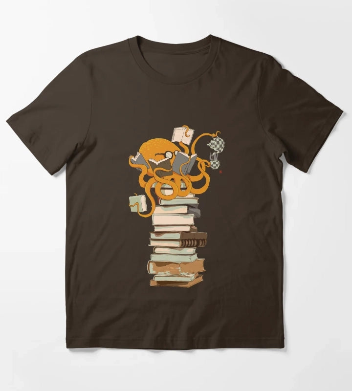 Reading Octopus tea coffee and books gift T-Shirt Brown