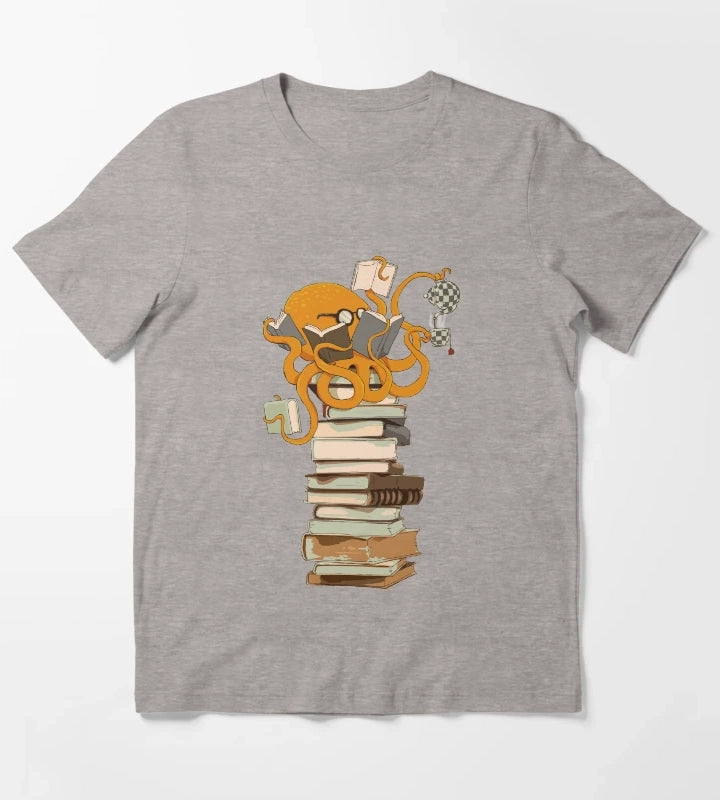 Reading Octopus tea coffee and books gift T-Shirt Heather Grey