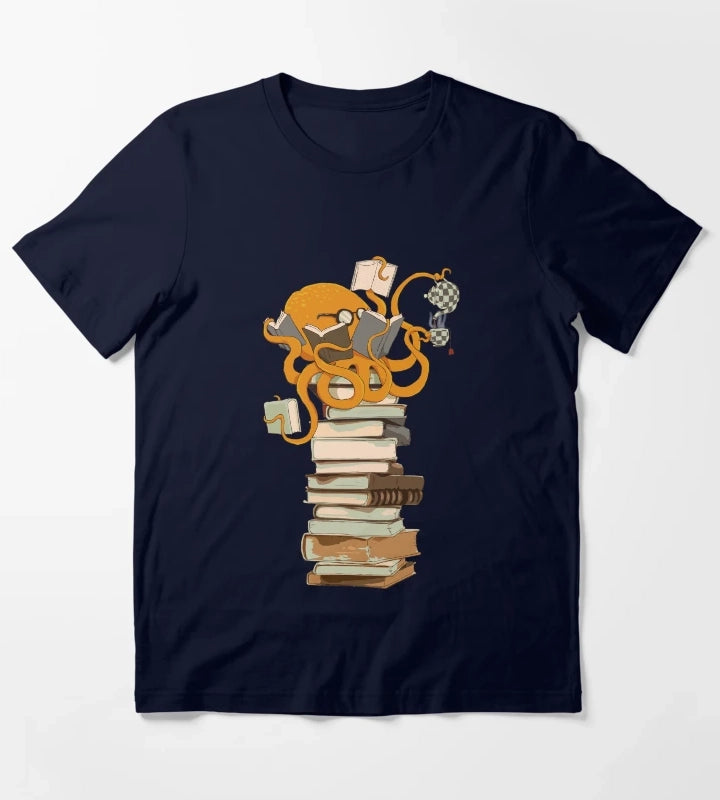 Reading Octopus tea coffee and books gift T-Shirt Navy