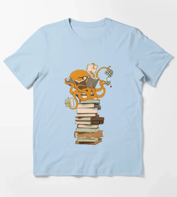 Reading Octopus tea coffee and books gift T-Shirt Sky Blue
