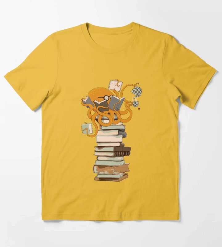 Reading Octopus tea coffee and books gift T-Shirt Yellow