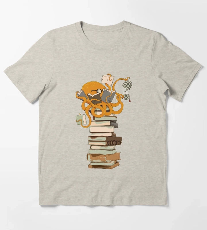 Reading Octopus tea coffee and books gift T-Shirt Cream