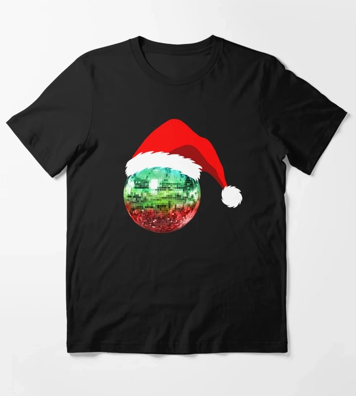 Red and Green Santa Christmas Disco Ball T-Shirt