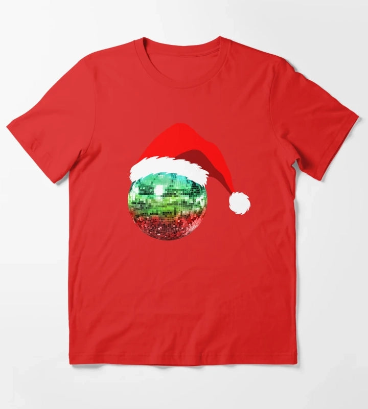 Red and Green Santa Christmas Disco Ball T-Shirt Red