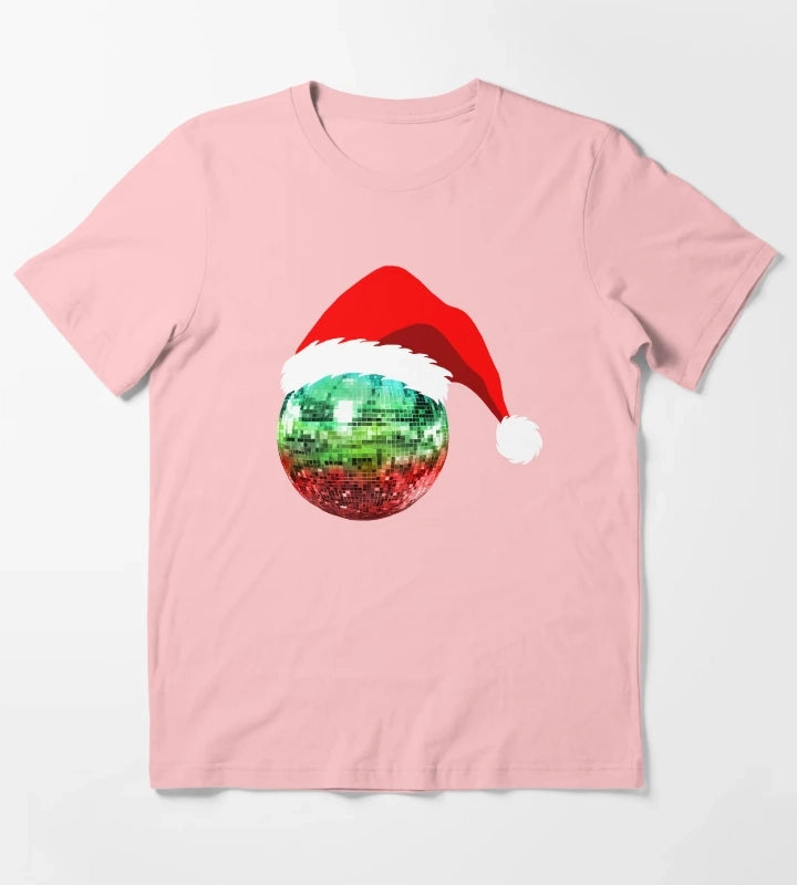 Red and Green Santa Christmas Disco Ball T-Shirt Dark Grey