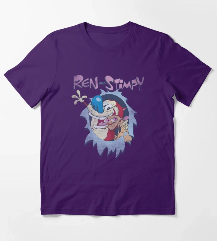 Ren and Stimpy Best Frenemies Title Poster T-Shirt Purple