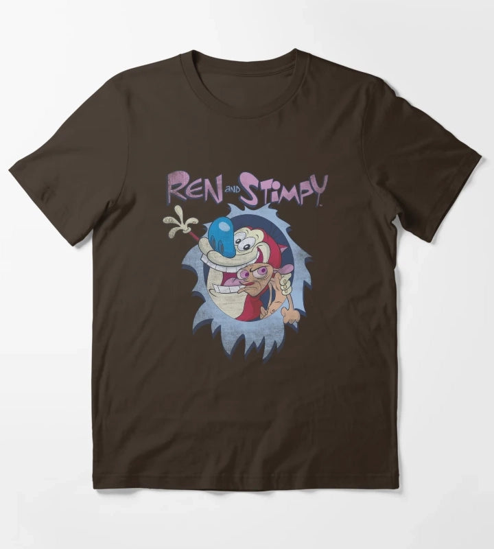 Ren and Stimpy Best Frenemies Title Poster T-Shirt Brown