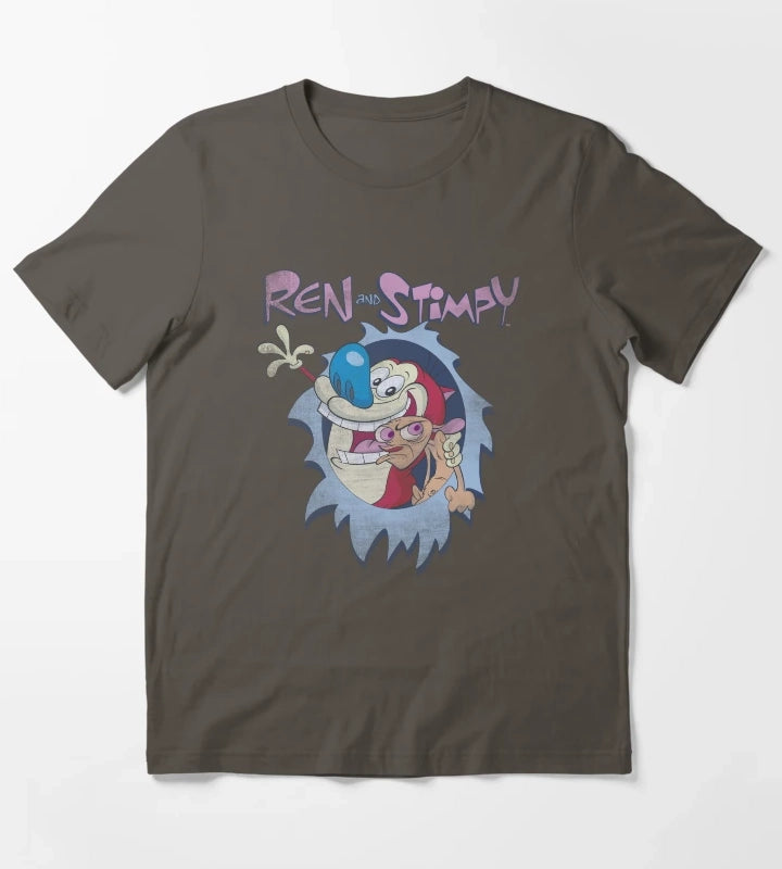 Ren and Stimpy Best Frenemies Title Poster T-Shirt Dark Grey