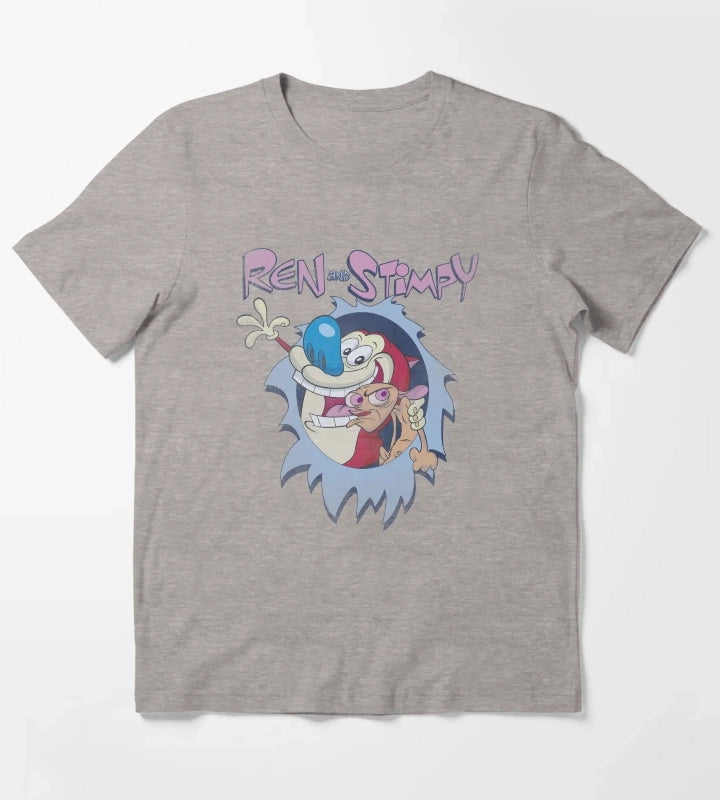 Ren and Stimpy Best Frenemies Title Poster T-Shirt Heather Grey