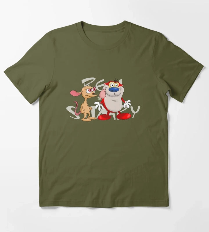 Ren and Stimpy Duo T-Shirt Olive Green