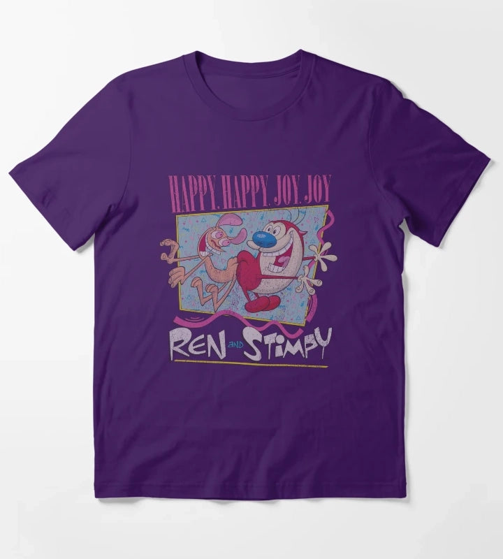Ren and Stimpy Happy Happy Joy Joy Retro T-Shirt Purple