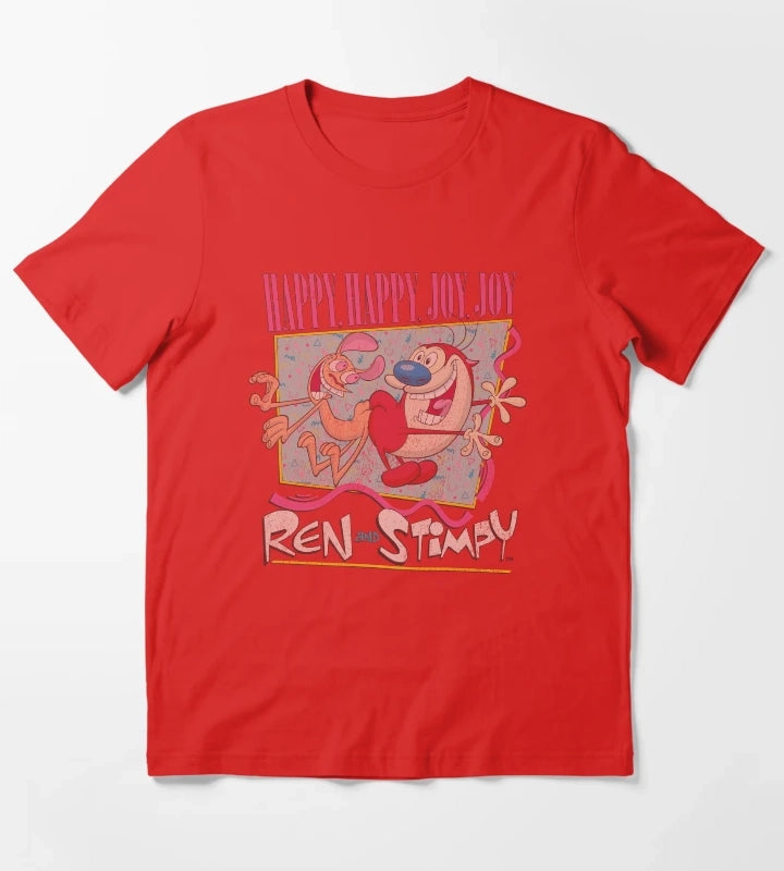 Ren and Stimpy Happy Happy Joy Joy Retro T-Shirt Red