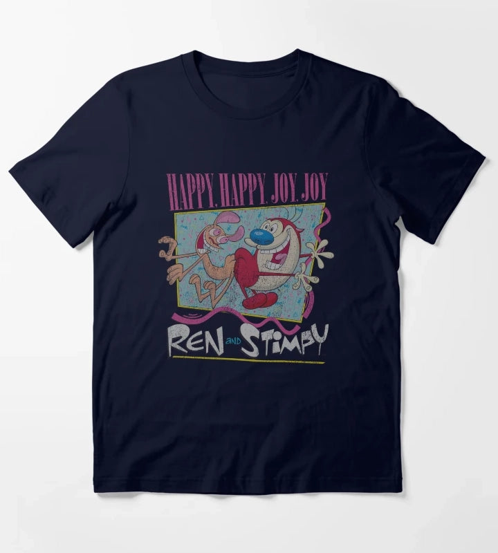 Ren and Stimpy Happy Happy Joy Joy Retro T-Shirt Navy