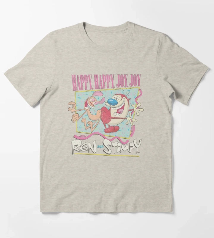 Ren and Stimpy Happy Happy Joy Joy Retro T-Shirt Cream
