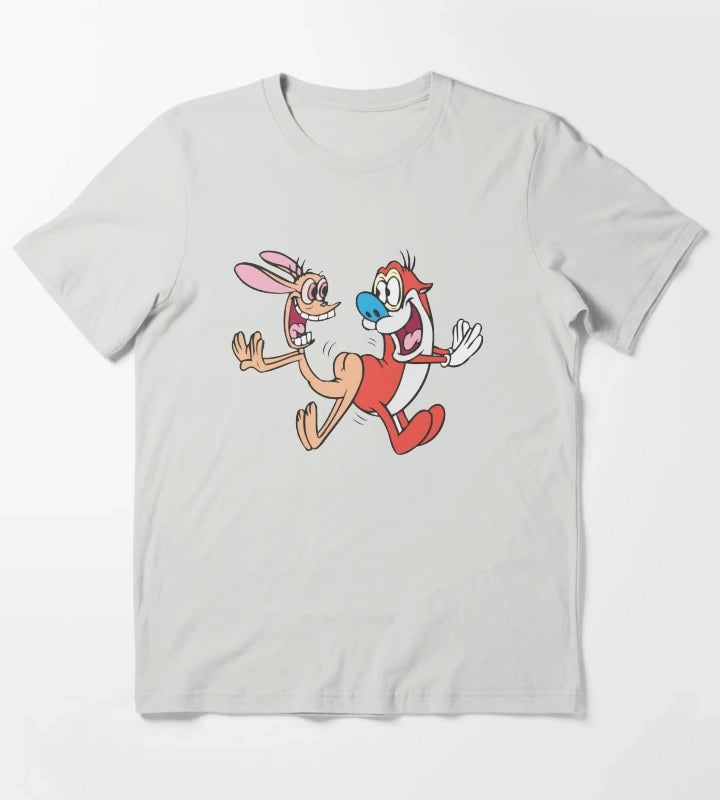 Ren and Stimpy Happy Jumping Butt Bump T-Shirt Light Grey