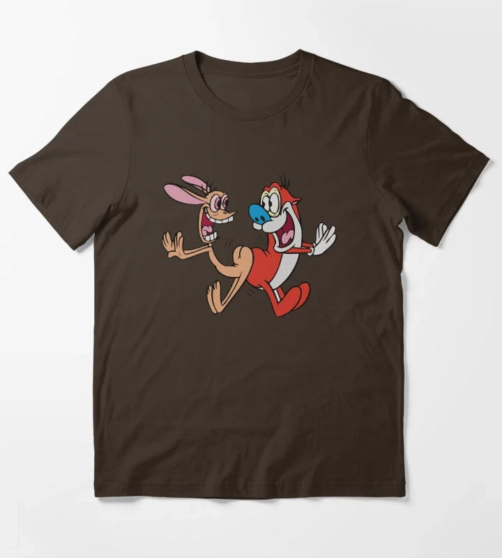 Ren and Stimpy Happy Jumping Butt Bump T-Shirt Brown