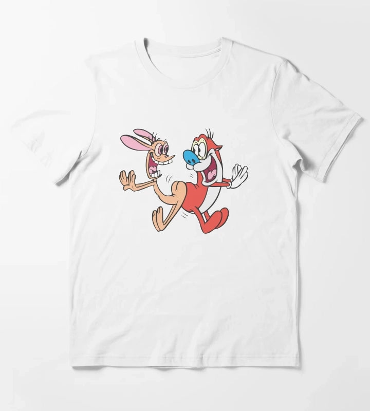 Ren and Stimpy Happy Jumping Butt Bump T-Shirt White